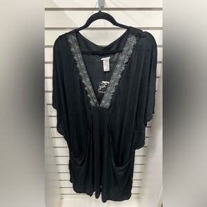 NWT Wearabouts 3XL Black Swimsuit Coverup with Embellished Neckline